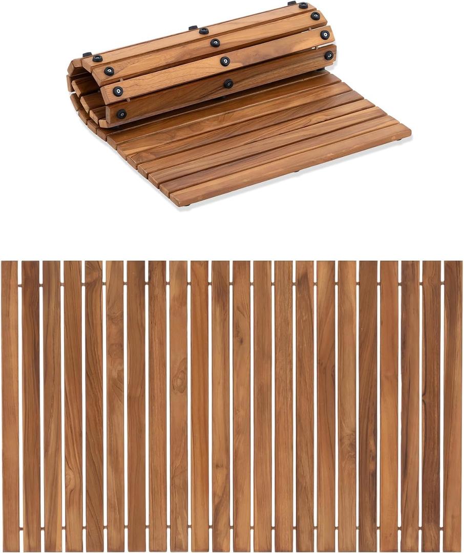 StrongTek Teak Bath Mat, Roll-Up, 30.5 x 19 in, Pre-Oiled, Non-Slip Pads, 30.7" x 18.9"