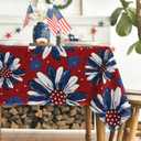 Horaldaily 4th of July Tablecloth 60×60 Inch Square, Patriotic Memorial Day Print Flowers Independence Day Blue Washable Seasonal Table Cover for Party Picnic Dinner Decor