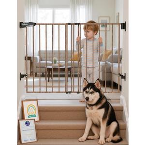 Babelio Baby Gate for Stairs & Doorways, 26-43" W 28" H No Bottom Bar| Easy Installation| One-Handed Operation| Auto-Close| Hardware Mount (Drill Needed) Safety Dog/Pet Gate (Brown Wood Pattern)