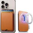 SOUNDBYTE Stronger Magnetic Wallet for iPhone 17/16/15/14/13/12 Series & for MagSafe Cases | N52 Magnet RFID Blocking Leather Magnetic Card Holder with Powerful Magnets | Holds 3 Cards | Orange