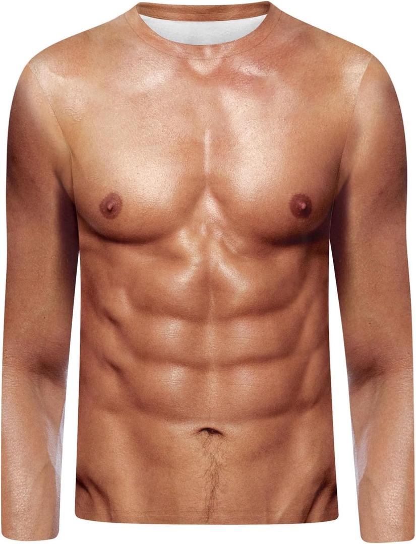 Goodstoworld Mens Halloween Tshirts Unisex Fake Muscle Hairy Chest Skeleton 3D Printed Shirts XXL