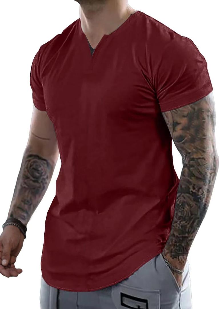 Mens Henley Shirts Short Sleeve Summer Casual V Neck Cotton Tee Shirts (3X-Large, Red)