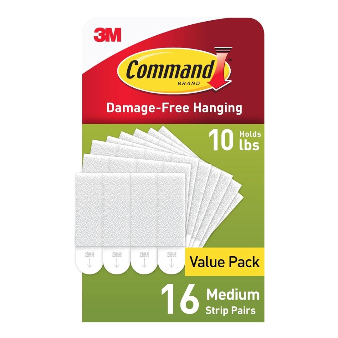 Command 10 lb Medium Picture Hanging Strips 16 Pairs (32 Command Strips), Damage-Free Hanging Picture Hangers, No Tools Wall Hanger for Home Decor, White Adhesive