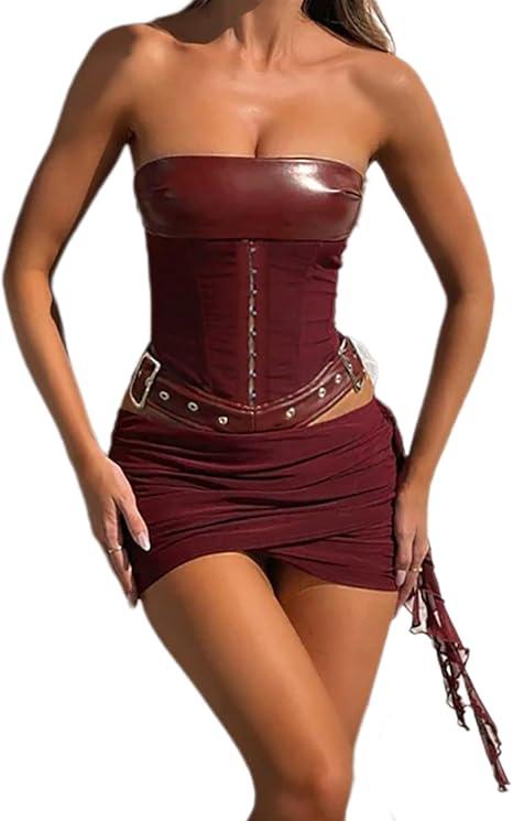 Sexy Two Piece Outfits for Women Off the Shoulder Leather Tube Top High Waist Ruched Mini Skirt Set Vacation Outfits Large Sexy Two Piece Outfits for Women Off the Shoulder Leather Tube Top High Waist Ruched Mini Skirt Set Vacation Outfits Large