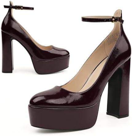 JENN ARDOR Platform Heels for Women Chunky Heel Closed Toe High Heels Block Heel Ankle Strap US 8.5