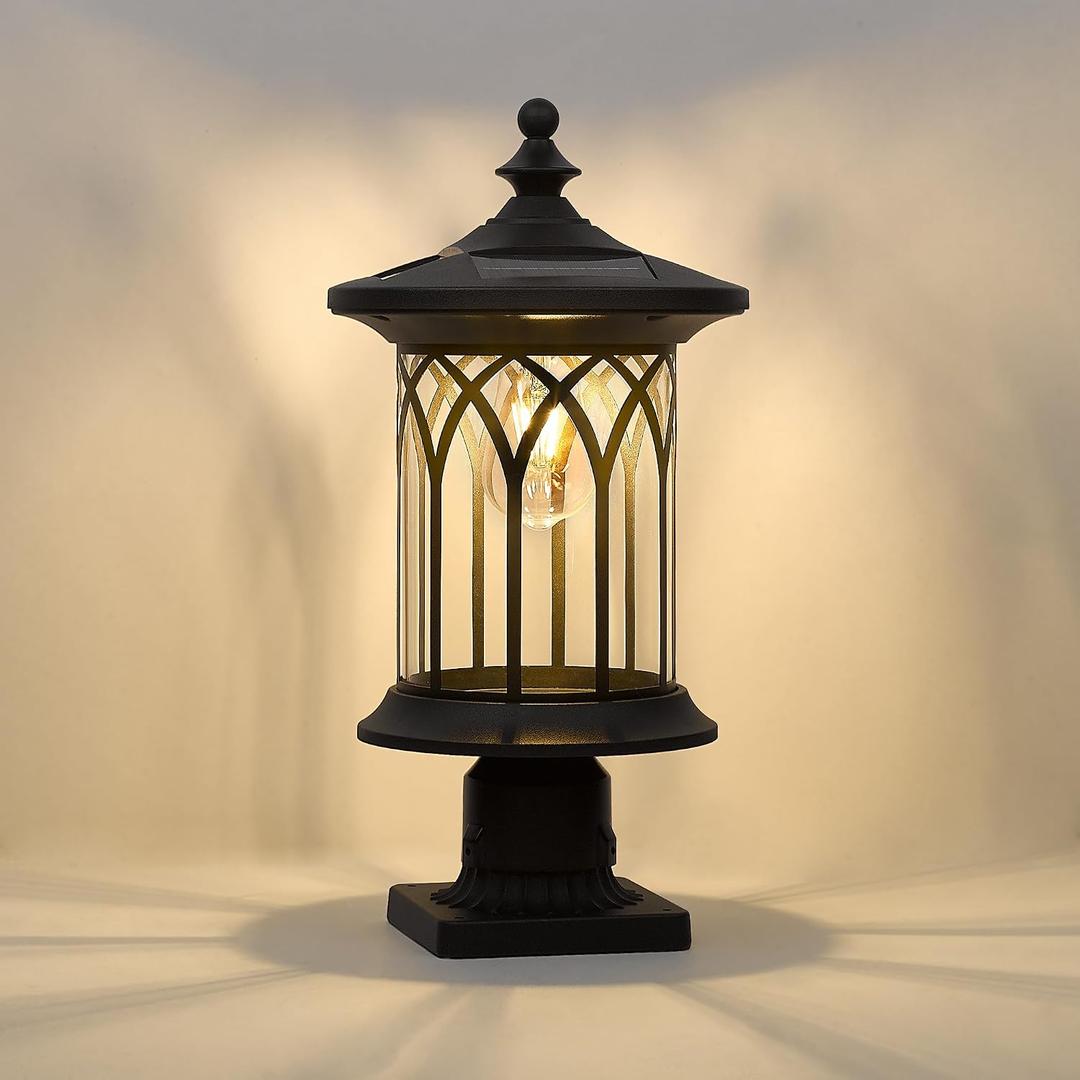 Solar Post Lights Outdoor Waterproof, Dusk to Dawn Solar Lamp Post Light Fixture E26 Base Socket, IP44 Waterproof Post Lights Outdoor Solar Powered for Pathway, Driveway, Lawn, KL235SPL10-1, 1 Pack