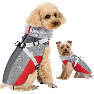 SlowTon Dog Jacket with Harness Built in - Waterproof Fleece Winter Warm Dog Coats for Small Medium Dogs, Reflective Adjustable Furry Puppy Vest Clothes for Outdoor Walking (Red & Black,Small)