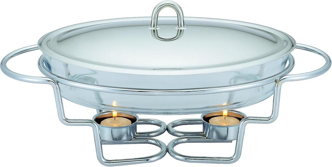 3 QT Chafing Dish Buffet Set | Food Warmers for Parties Buffet, Oven Safe Glass Serving Dish with Stainless Steel Base and Cover