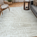 LIVEBOX Machine Washable Modern Abstract 6x9 Area Rug Clearance, Non Slip Large Bedroom Living Room Nursery Girl Rug Minimalist Wave Striped Neutral Boys Rug, Carpet for Playroom(Beige,6'x9')