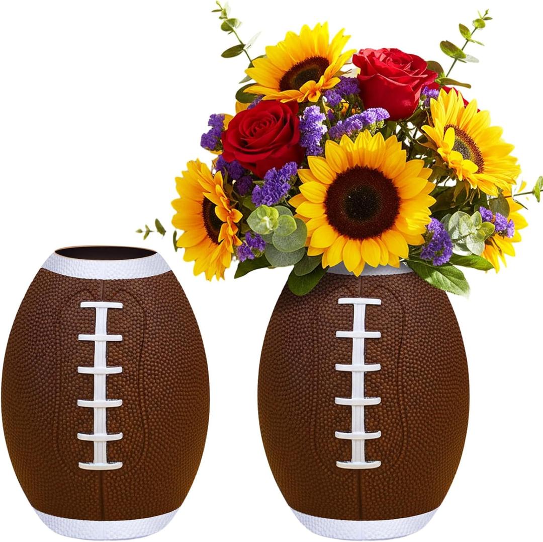 Qinyoung 2 Pcs Football Table Centerpiece Football Vases Decor Cute Rugby Flower Vases Planter Pot Rugby Utensil Holder Pencil Cup for Home Table Decor Sport Theme Party Supplies Gifts