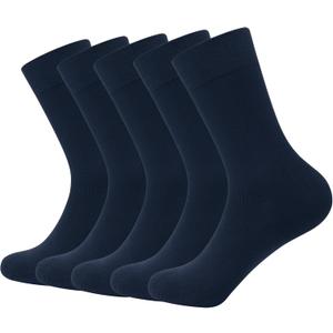 SERISIMPLE Viscose Bamboo Dress Men Sock Thin Soft Crew Anti Odor Lightweight Sock Breathable Comfort Cool soft Sock 5 Pairs (Large, Navy Blue)
