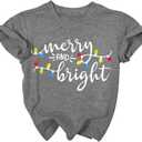 Christmas Shirts Toddler Boy Girls Merry and Bright T-Shirt Christmas Lights Graphic Tees Holiday Tops (Gray)