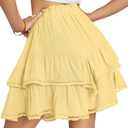 TARSE Womens Flowy Shorts High Waist Pleated Mini Skirts Casual Boho Ruffle Tiered Skorts Cute Versatile Fashion Shorts (Yellow, XXL)