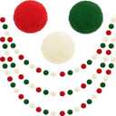 Christmas Pom Pom Garland, 3 Pack Cute Hanging Felt Ball Red White Green Pompom Bead Ornament String Banner Garland, Christmas Decorations for Tree Indoor Home Room Decor Xmas Birthday Party Supplies