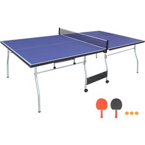 Compact Ping Pong Table, 8ft Mid-Size Indoor/Outdoor Table Tennis Game Set, Foldable, Portable Table Tennis Table with Net, 2 Table Tennis Paddles and 3 Balls