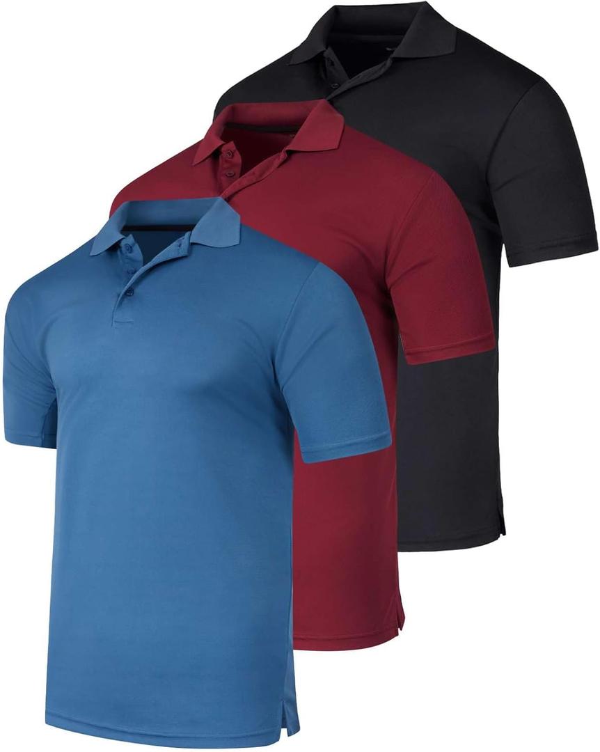 Real Essentials 3 Pack: Men's Short Sleeve Golf Polo Casual Workout Sports Moisture Wicking Collared Shirt, 4X Tall