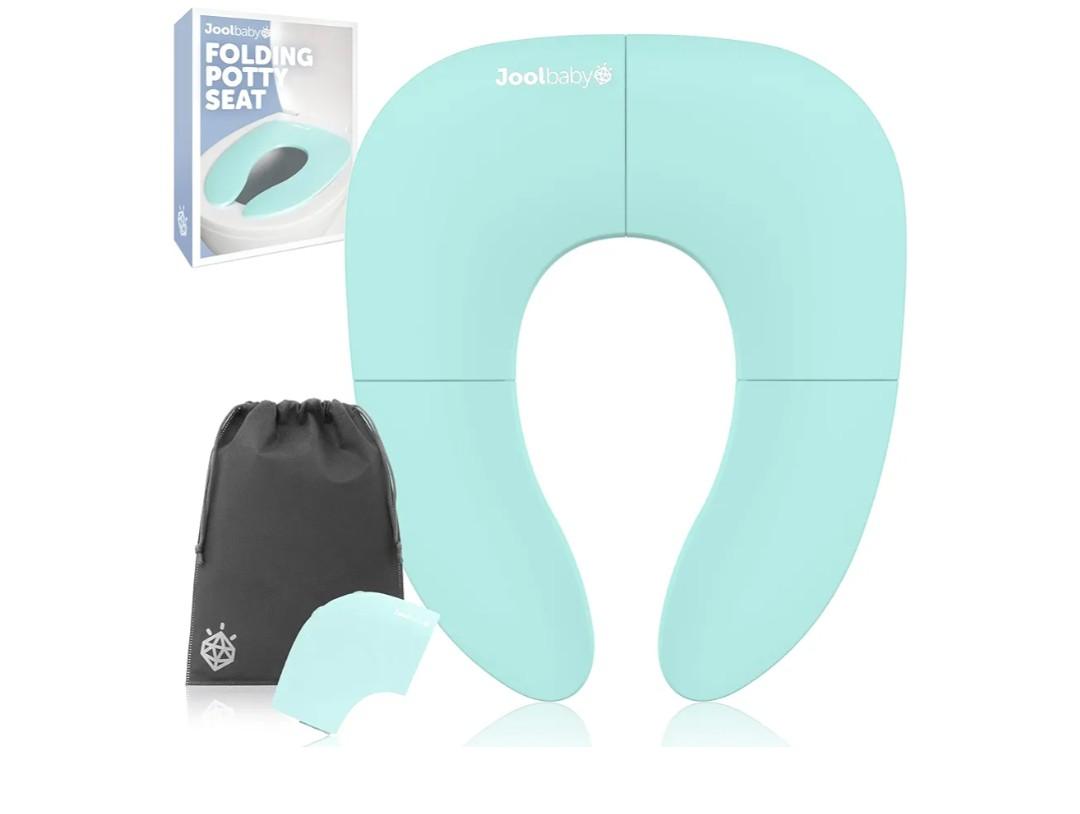 Jool Baby Folding Travel Potty Training Seat for Toddlers, Fits Round & Oval Toilets, Non-Slip Suction Cups, Includes Free Travel Bag (Aqua)