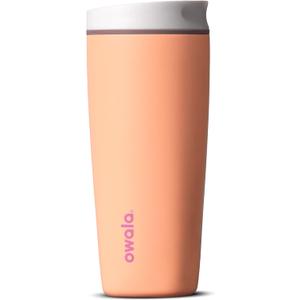 Owala SmoothSip Slider Insulated Stainless Steel Coffee Tumbler, Reusable Iced Coffee Cup, Hot Coffee Travel Mug, BPA Free 30 oz, Peachy Keen