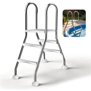 Above Ground Pool Ladder,34 ''Heavy Duty Luxury Pool Ladder with Platform,2-Steps Swimming Frame Pool Ladder,304 Stainless Steel,550lbs Load Capacity,Anti-Slip Feet &Wider Steps