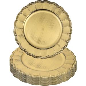 Gold Charger Plates Set of 10, 13 Inch Plastic Plate Chargers | Vintage Style for Weddings, Holiday Parties, Banquets & Family Gatherings, Elegant Chargers for Dinner Plates (10, Gold-XRK), 1313