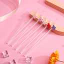 8 Pcs Reusable Glass Straws with Cleaning Brushes Pink Bow Glass Straws Shatter Resistant Straw Coquette Party Decor Bow Party Pretty Bachelorette Decor Bridal Engagement Drinkware (Purple)