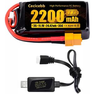 3S Lipo Battery 35C 2200mAh 11.1V Shorty Pack Battery with XT60 Connector for Airplane RC Quadcopter Helicopter FPV Drone RC Car Truck RC Vehicles 1 Pack with Charger