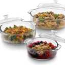 Libbey Baker's Basics 3-Piece Glass Casserole Dishes with Glass Covers, Stackable Casserole Dishes for Oven, Microwave, Refrigerator, Versatile Baking Dish Set