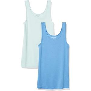 Amazon Essentials Women's Slim-Fit Tank Top, Pack of 2. Blue and Green. Size M