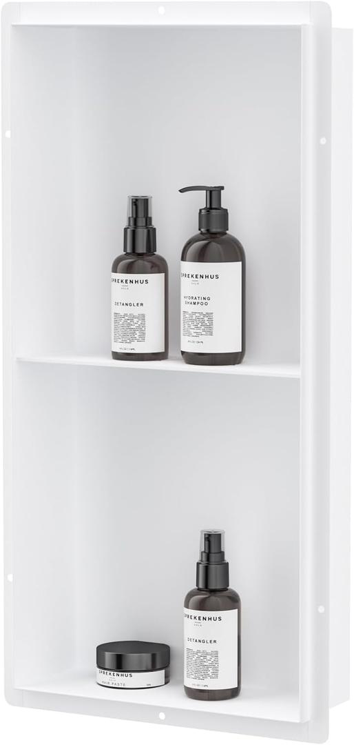 Neodrain 2-Tier 24X12Inch White Shower Niche, Rimless Bathroom Wall Niche Recessed Stainless Steel Waterproof Tile Ready Shower Cubby for Bathroom Storage Organizer