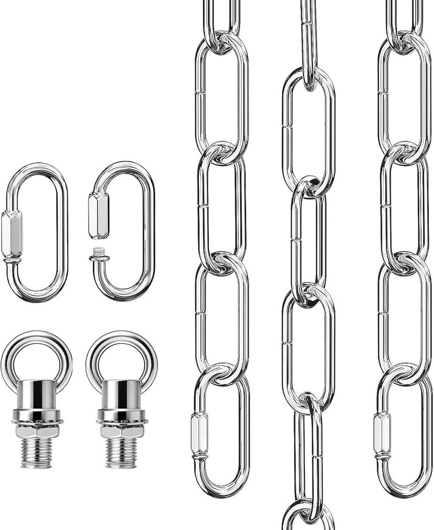 garini 12 Feet Silver Light Fixture Chain, Adjustable Metal Pendant Chandelier Chain Extension with Detachable Link, Maximum Load is 66 Pounds