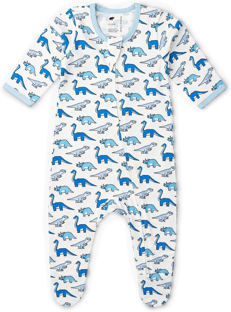 monica + andy Baby Organic Zipper One-Piece (Preemie, Tiny Blue Dino Delight)