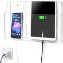 Yoillione Wall Mount Tablet and Phone Charging Stand for Tablet, Smartphone, E-Book, 2 Slots Remote Control Holder for TV, Clear Acrylic Remote Storage Media Organizer Box - Product 2.0 Size Upgrade