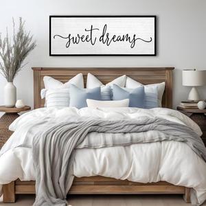 Sweet Dreams Wall Decor Above Bed Sign 24''x10'' Large Wood Framed Master Bedroom Guest Room Sweet Dreams Signs Farmhouse Rustic Wall Art Decoration (Black)