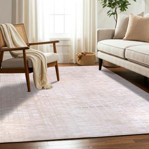 Machine Washable Area Rug, Soft & Durable, Non-Slip, Stain Resistant Rug for Bedroom, Living Room, Dining Room, High Traffic Areas. (Beige, 8' X 10')