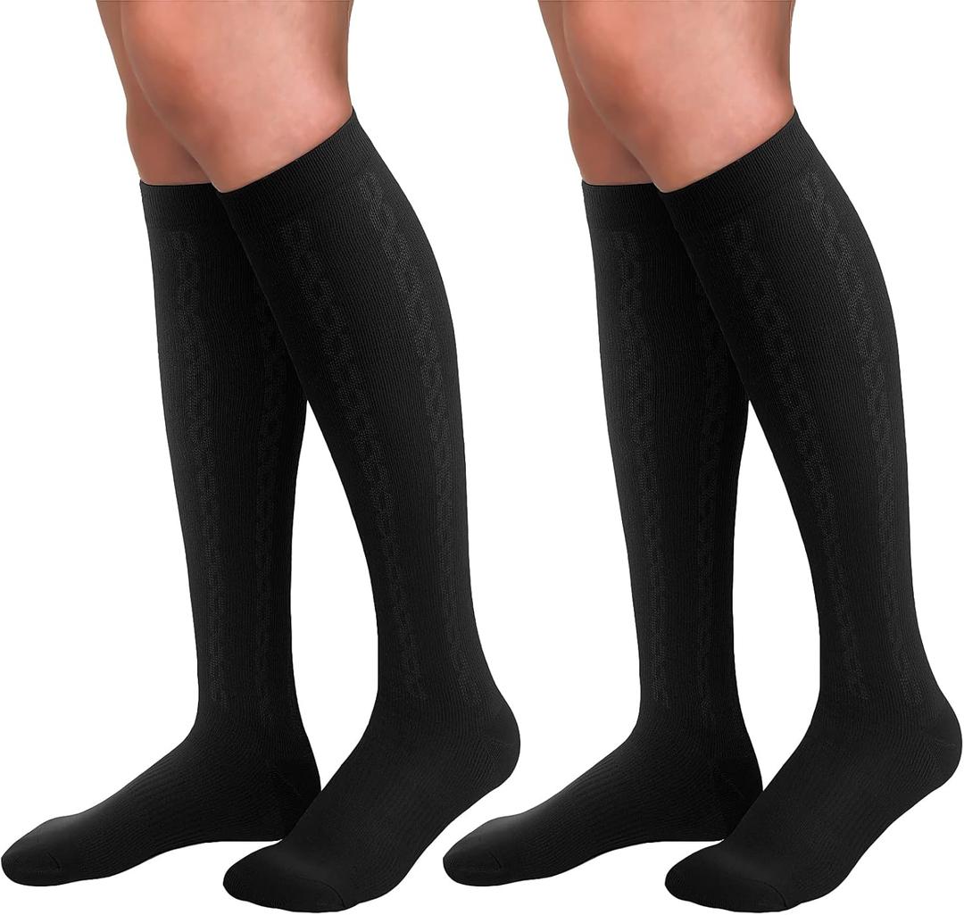 30-40mmHg Medical Graduated Compression Socks for Women&Men Circulation-Knee High Socks for Support,Hiking,Running (Large-X-Large, 1-2 Pack Black)