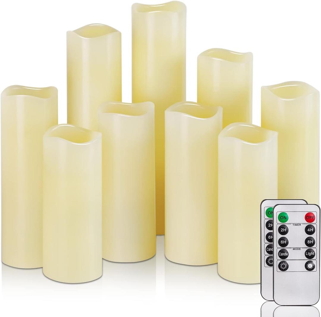 Homemory Ivory LED Pillar Candles - Battery Operated Candle, Real Wax Flameless Candles, 4-9" Set of 9, Unscented, Remote & Timer Homemory Ivory LED Pillar Candles - Battery Operated Candle, Real Wax Flameless Candles, 4-9" Set of 9, Unscented, Remote & Timer