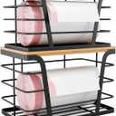 2 Pack Stackable Storage Laundry Kitchen Organizers, Wall Mount Trash Bag Holder with Bamboo Top and Garbage Bag Dispenser No Drill, 2-Pack-L&S-Black