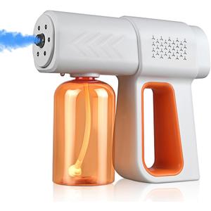 Professional Disinfectant Fogger Machine, 380ml Wireless Nano Sprayer Gun Handheld Sanitizer Fogger, Blue Light Foggers for Touchless Sanitization (Orange)