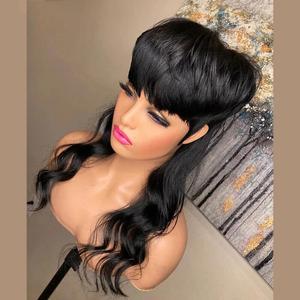 Mullet Wigs for Black Women - Body Wave Pixie Cut Wig with Bangs - Heat Resistant