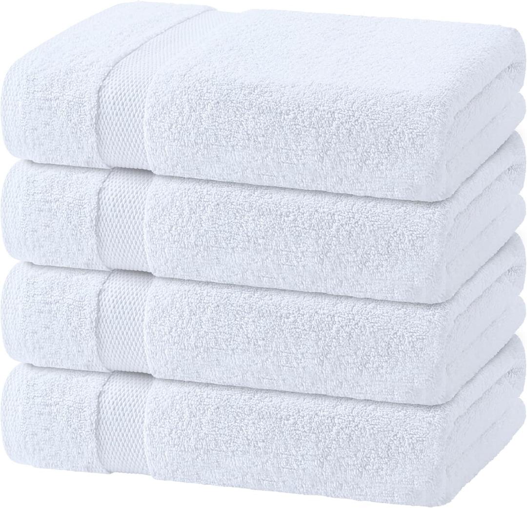 100% Ringspun Cotton Bath Towel 27×55 in 4Pack, White