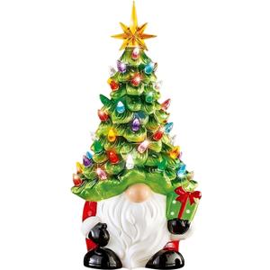 Lighted Christmas Gnome Tree, 8 Inch Faceless Old Man Ceramic Decor with Multicolor Lights for Tabletop Home Office