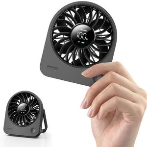 Aecooly Mini Portable USB Desk Fan, Small Enough to Hold Mighty Desktop Fan, USB & Battery Powered Quiet Table Fans, 4 Speeds Rechargeable Personal Fans for Home, Office, Travel, Gifts -Black
