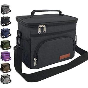 ExtraCharm Insulated Lunch Bag for Women/Men - Reusable Lunch Box for Office Picnic Hiking Beach - Leakproof Cooler Tote Bag Organizer with Adjustable Shoulder Strap for Adults - Black