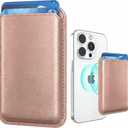 KRTALS Stronger Magnetic RFID Leather Mag-Safe Card Holder for iPhone 17 Series, Mag-Safe Accessories Stick on Series of iPhone 17/16/15/14/13/12 and Pro/Promax, Rose Gold
