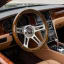 14 inch Mahogany Solid Wood Steering Wheel 6 Bolt 4 Spoke Chrome Aluminum | Vintage Real Wood Grain Steering Wheel with Horn Button for Vintage Car for Racing for Classic Car boat steering wheel