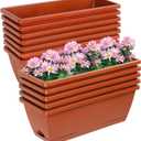 12Pcs 17Inches Rectangle Planter Box with Drainage Holes and Trays Plastic Planters Flower Boxes Pots for Indoor Outdoor Plants Patio Garden Home Decor Porch Yard (Red)