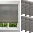 Kigley 6pcs No Tools Grey Paper Blinds for Windows Temporary 35x71inch Light Filtering Self Adhesive Window Shade, Cordless Fabric Paper Shades, Easy to Cut and Install, with Clips