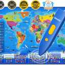 Qiaojoy Bilingual Interactive World Map for Kids Learning and Educational Toys, Talking Electronic Kids World Map i-Poster Geography Games Ages 3 to 12 Years Old, Custom Talking Birthday Gifts Card