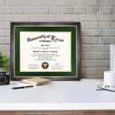 GMFrames 11x14 Wood Diploma Frame with Green Mat or Display 14x17 Certificates without Mat,UV Protection Acrylic,Deep Brown Finish with Gold Trim