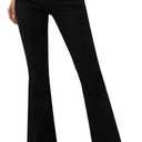 OFLUCK Bell Bottom Jeans for Women Stretchy Mid Waisted Trendy Flare Jeans Curvy Denim Pants (0 Short, Yw1016-black)